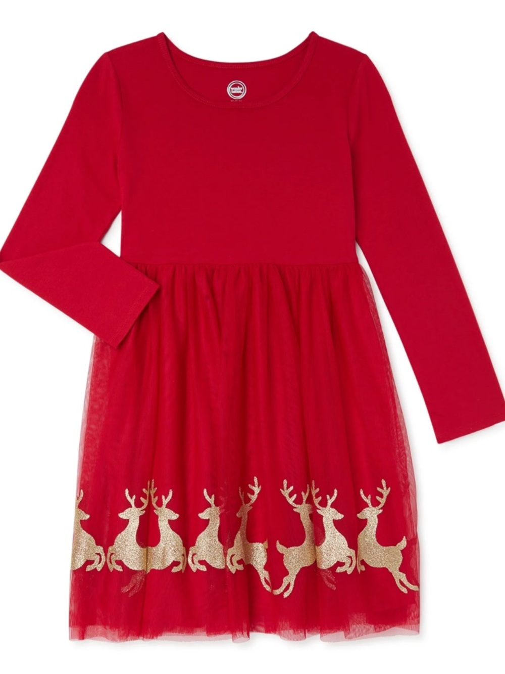 Wonder Nation Girls Christmas Long Sleeve Tutu Dress with Gold Reindeer size 7/8